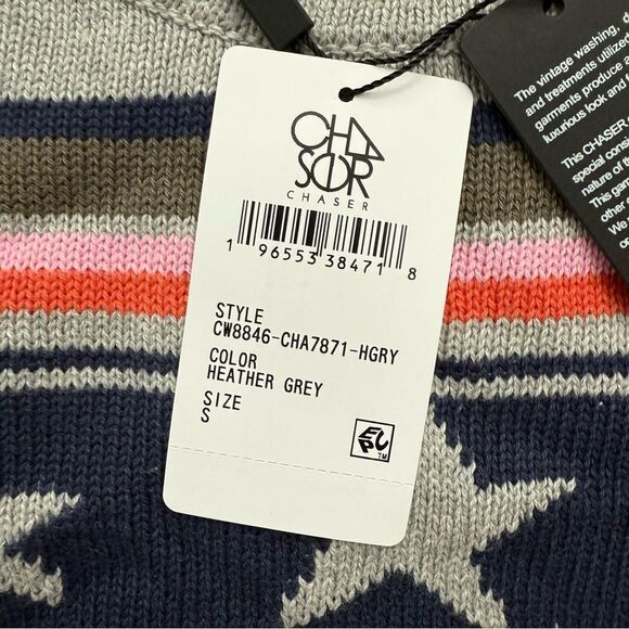 Chaser Brand Stars & Stripes Heather Gray Sweater Women’s Size Small - Picture 5 of 10